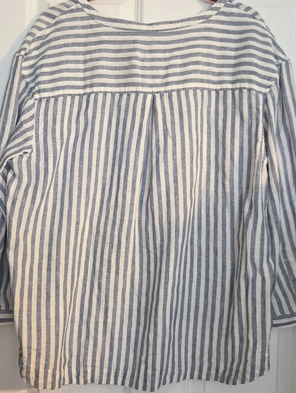 READ LL Bean NEW NWT Womens Linen Striped Tunic Top Split V-Neck Tag XL Fits XXL - Picture 2 of 3
